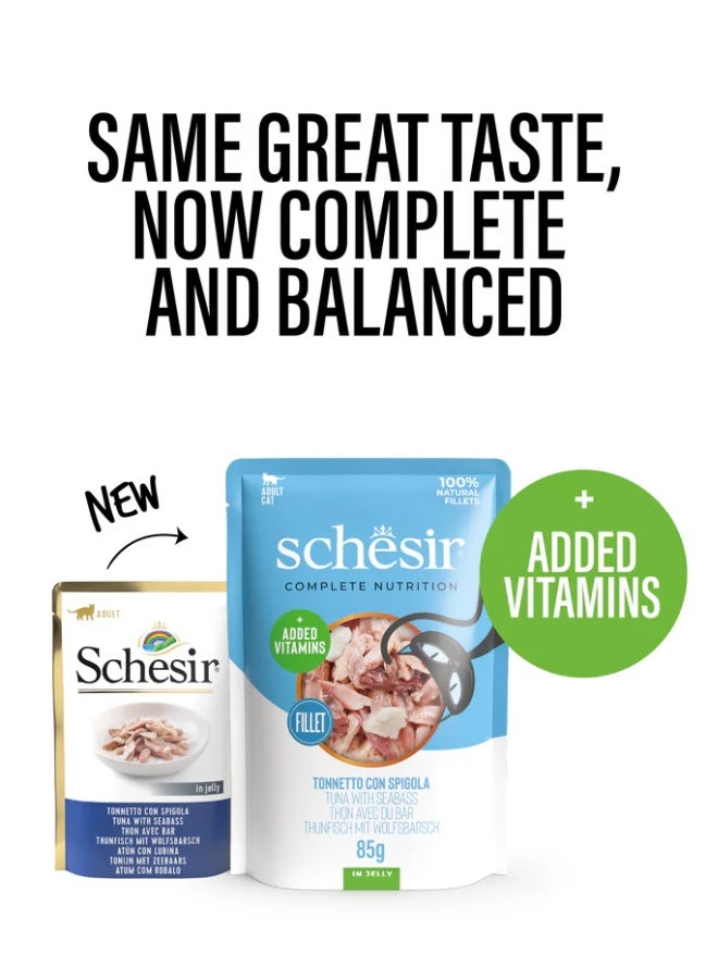 Schesir Complete Nutrition Pouch – Tuna with Seabass in Jelly – Complete & Balanced Wet Cat Food – Added Vitamins – 4 × 85 g - Image 3